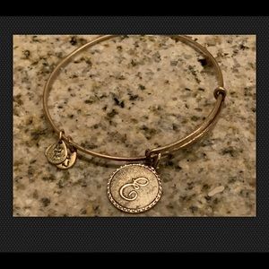 Alex & Ani Monogram Charm E Goldtone Bracelet